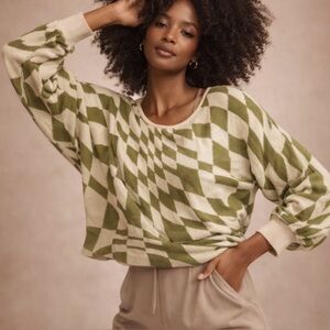 NEW W TAGS ANTHROPOLOGIE DAILY PRACTICE GEOMETRIC SLOUCHY OVERSIZED CROP SWEATER